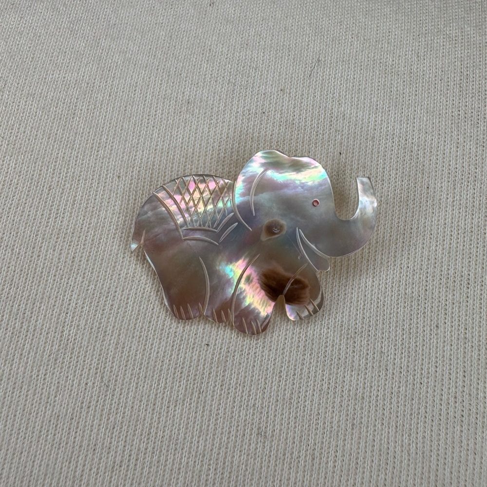 Vintage abalone elephant pin brooch
